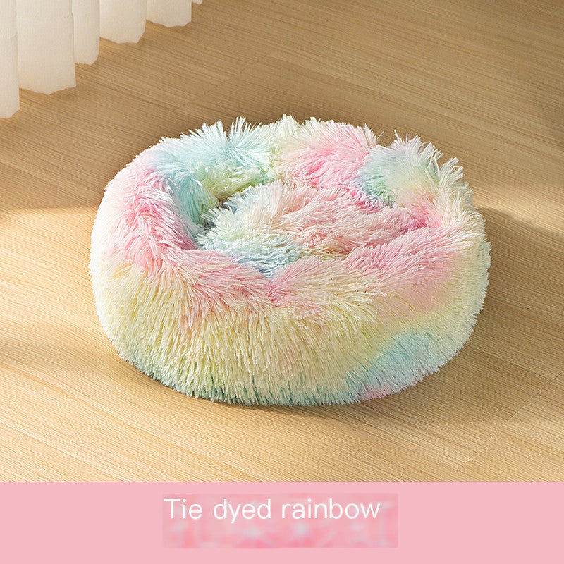 Round Plush Cat and Dog Bed for Winter Comfort