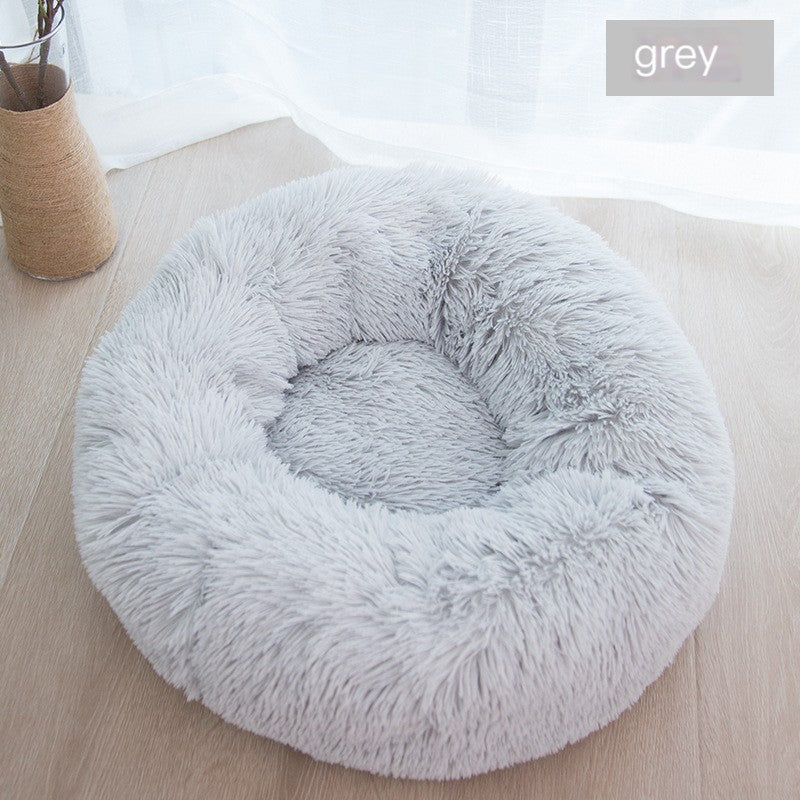 Round Plush Cat and Dog Bed for Winter Comfort